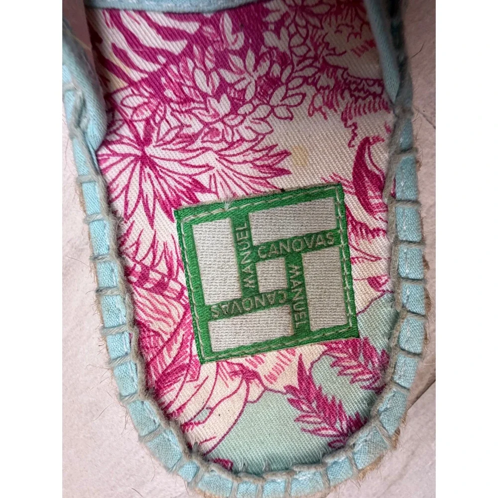 Manuel Canovas Pink Floral Toile Espadrille Thong Platform Sandals France 37
